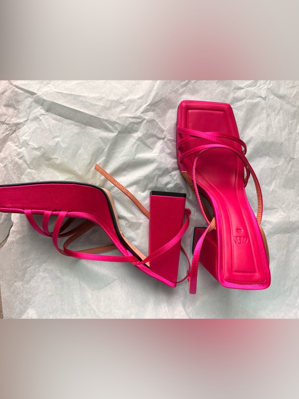 Zara NEW Hot Pink Strappy Block Heel platform Sandals